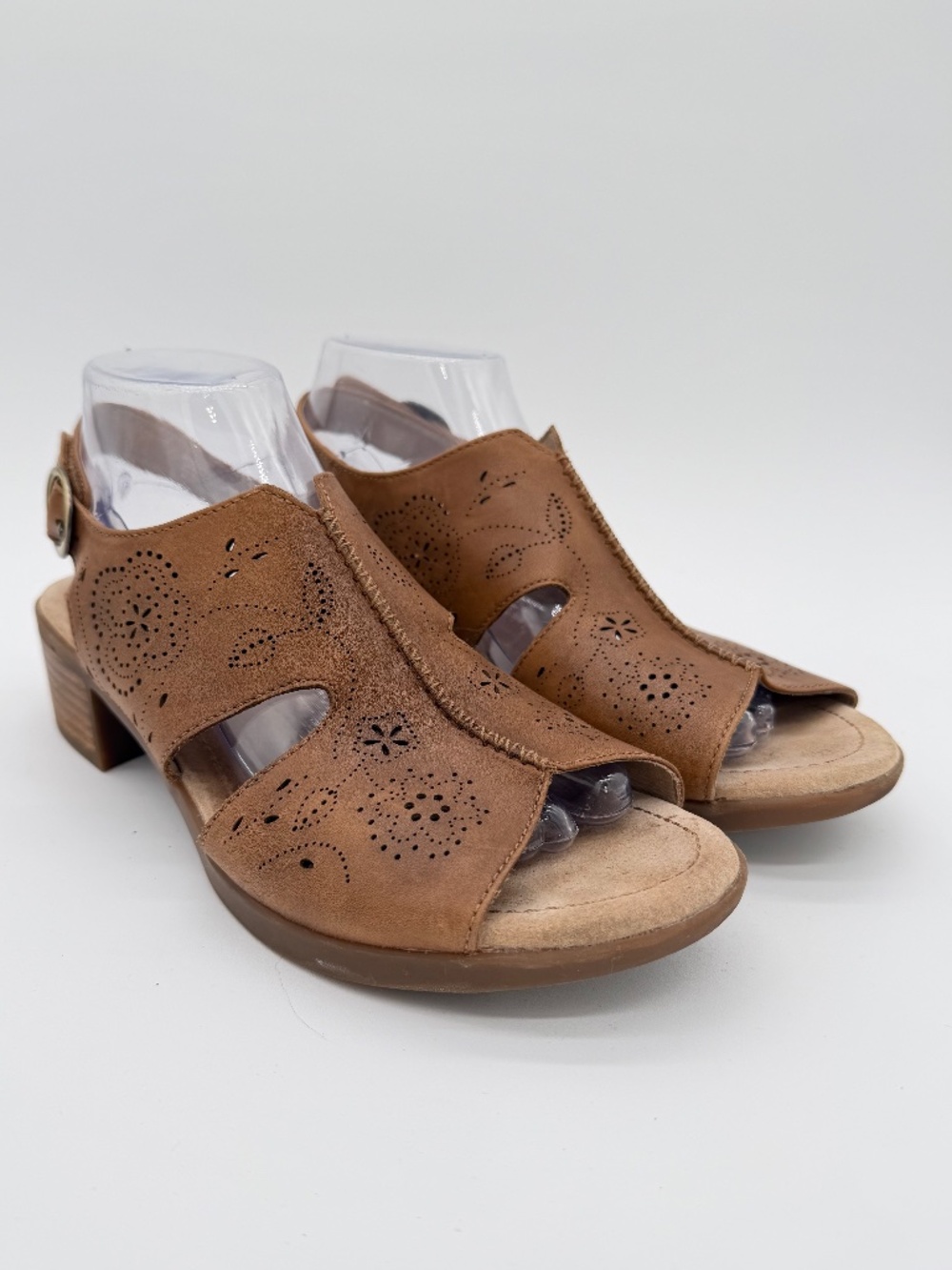 Dansko Women's Perforated Leather Block Heel Sandals EU 40 US 9.5-10 Tan Brown